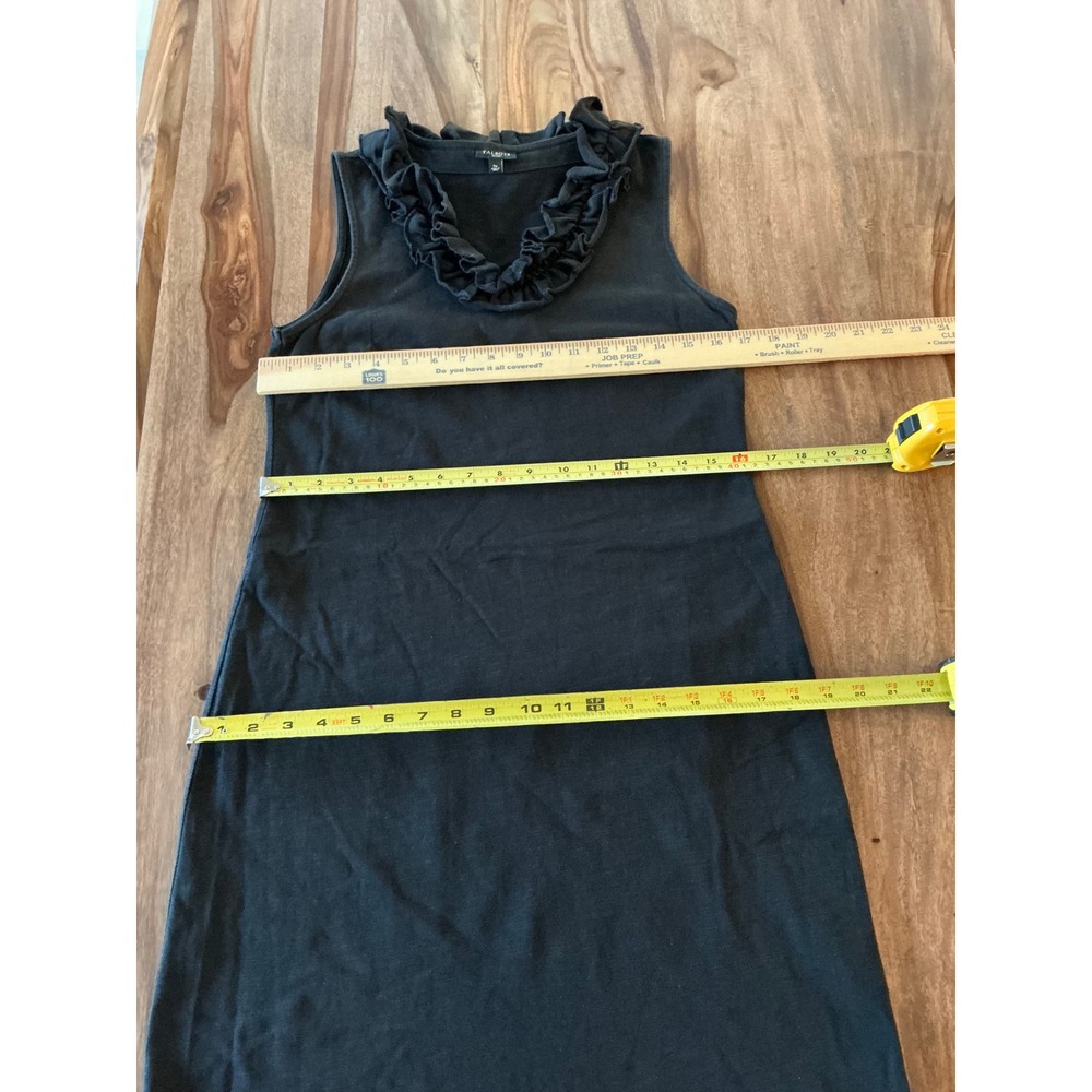 Talbots Petites Black Ruffle Neck Sleeveless Knit Shift Dress SP 100% Cotton - Picture 5 of 13